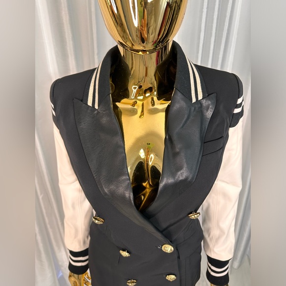 Varsity Blazer Faux Leather Jacket sz 0 - Picture 6 of 9